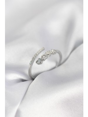 Ayder Timya Gümüş Renk Zirkon Taşlı Minimal Kalp Model Kadın Yüzük - TJ-BYK4041 TG/Tmy230282