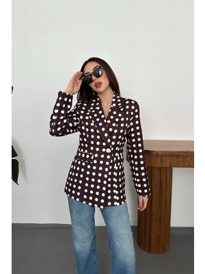 Cemo Kadın Puantiyeli Tek Düğmeli Blazer Ceket