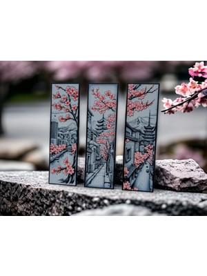 Anka Atölye Kiraz Çiçeği 3D Baskı Kitap Ayracı 3'lü Seti – Asya Temalı Anime Ayraç - Cherry Blossom
