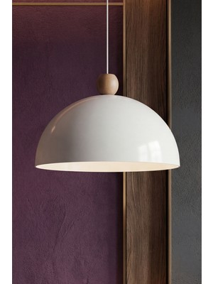 Marrien Luna Bohem Ahşap Boncuklu Krem Metal Sarkıt (30 cm) Yemek Masası Üstü Avize Salon Aydınlatması