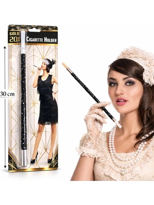 Shopwave 30 cm Siyah Payetli Tutacağı – 1920’LER Gatsby Parti Aksesuarı