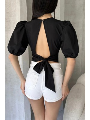 Caddebostan Moda Karpuz Kol Sırt Dekolteli Detaylı Poplin Kadın Bluz