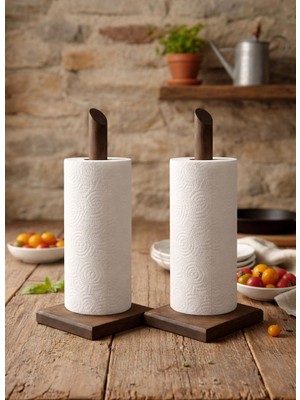 Fam Wood Art 2'li Kare Doğal Ahşap Kağıt Havluluk , Rulo Kağıt Havluluk %100 Çam 11X11X27 cm