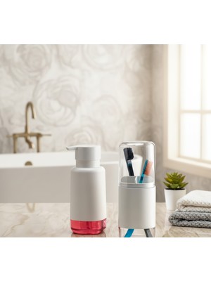 Feyza Design Banyo Seti, Hijyenik Kapaklı Diş Fırçalık ve Modern Sıvı Sabunluk Takımı