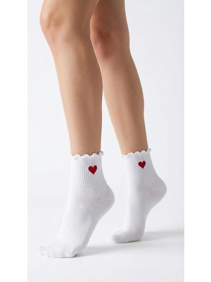 Plus Scorpion Plus Scorpıon Kadın Beyaz Kalp Detaylı Soket Çorap – Pamuklu Günlük Şık Tasarım