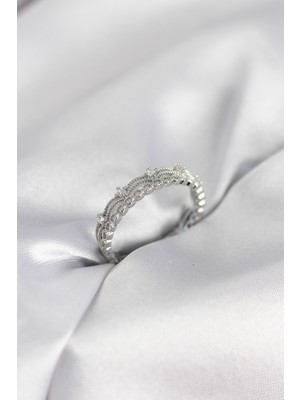 Ayder Timya Gümüş Renk Motif Desenli Zirkon Taşlı Kadın Yüzük - TJ-BYK4144 TG/Tmy230383