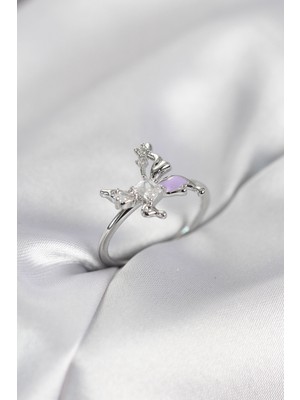 Ayder Timya Gümüş Renk Kelebek Model Zirkon Taşlı Kadın Yüzük - TJ-BYK4138 TG/Tmy230377