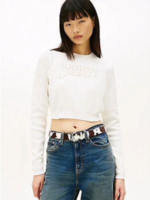 Tommy Hilfiger Tjw Kadın Crop Chenille Script Beyaz Kazak