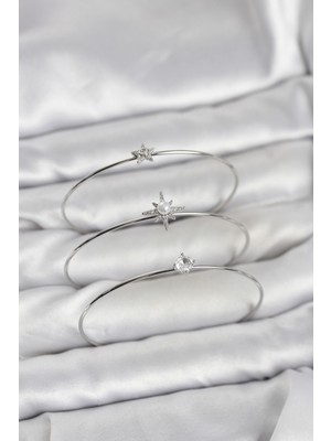 Ayder Timya Gümüş Renk Kutup Yıldızı Model Zirkon Taşlı 3'lü Kadın Bileklik Kombini - TJ-BB8346 TG/Tmy230444