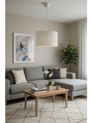 Decory De-Nara Modern Silindir Tekli Sarkıt Avize - Kumaş Başlıklı Sarkıt Aydınlatma E27 Duylu