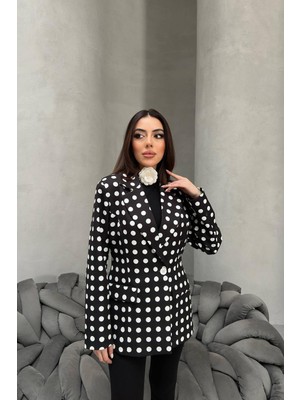 Cemo Kadın Puantiyeli Tek Düğmeli Blazer Ceket