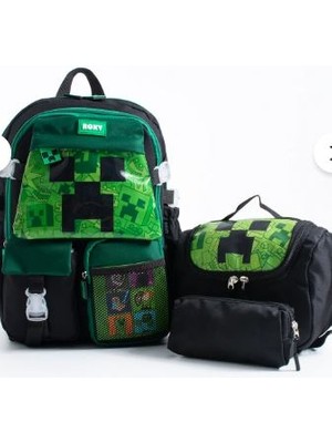 Trg Roxy Mineecraft Kore Kaawaii Okul Çantası Seti – Sırt Çantası+Beslenme Çantası+Kalemlik