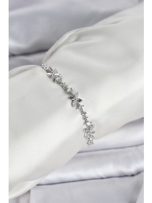 Ayder Timya Gümüş Renk Yonca Model Zirkon Taşlı Asansörlü Kadın Bileklik - TJ-BB8333 TG/Tmy230431