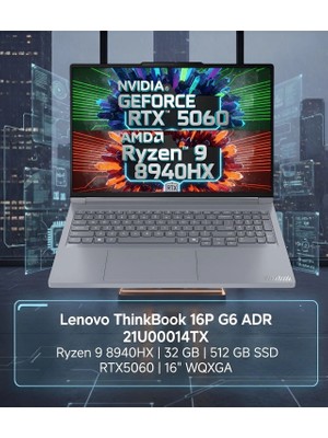 Lenovo Thinkbook 16P G6 Adr 21U00014TX Ryzen 9 8940HX 32 GB 512 GB SSD RTX5060 16" Wqxga