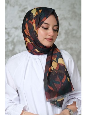 Afvente Yaprak Desen Koyu Yeşil Soft Pamuk Şal