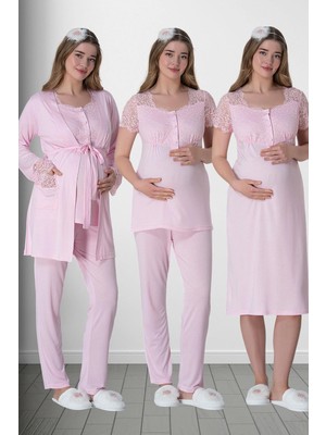 Mecit 6062 Pembe Sabahlıklı Gecelik Pijama Lohusa Set