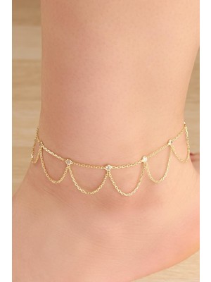 TMT Gümüş Zirkon Taşlı Altın Kaplama Zincir Halhal Şık Tasarım Özellikli Aksesuar