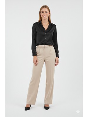 YXC Trend Maker Hafif Dökümlü Saten Gömlek Bayan Beyaz Gömlek