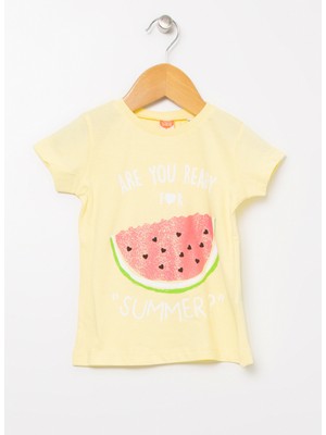 Koton Sarı Kız Çocuk T-Shirt Kısa Kol Günlük Stil Bisiklet Yaka 18 - 24 Ay