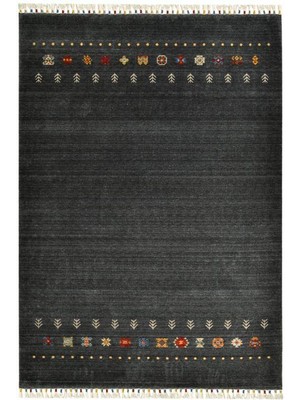 Çam Halı Funky 804 Antrasit Yün ve Bambu ile Özel Tezgahlarda Üretilen Otantik Desenli El Emeği Modern Uşak Halısı