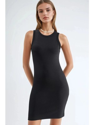 Hiccup Kadın Bisiklet Yaka Bodycon Mini Elbise Ellie Collection Siyah