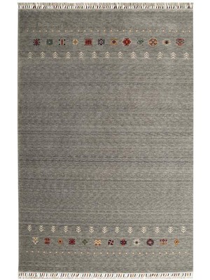 Çam Halı Funky 804 Gri Yün ve Bambu ile Özel Tezgahlarda Üretilen Otantik Desenli El Emeği Modern Uşak Halısı