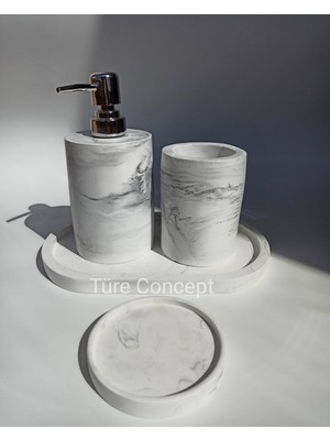 Feyza Design Şık Mermer Desenli Banyo Seti, Modern ve Çekici Tasarım