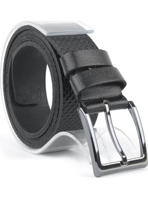 Siyah Hakiki Deri Baskı Desenli Erkek Kemer