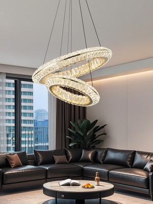 Apliqa Kyler 2 Katlı Gold Kristalli 3 Renkli LED Sarkıt Avize