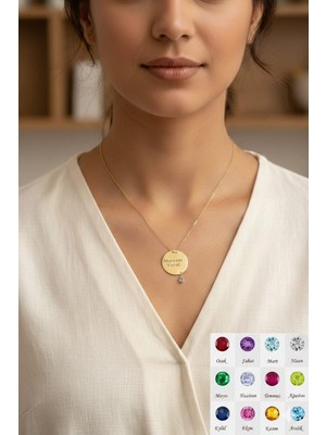 Papatya Silver 925 Ayar Kişiye Özel Isimli Doğum Taşlı Nazar Göz Kolye.rose.gold.rodaj