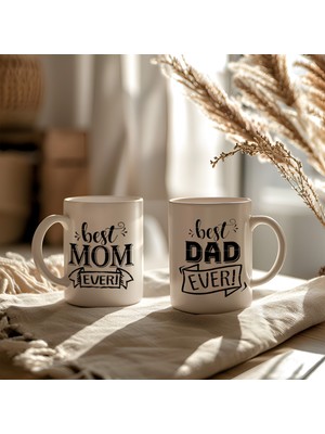BB Design Best Mom Best Dad Yazılı 2’li Kupa Bardak Seti Anne Baba Hediyesi Seramik
