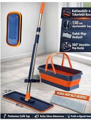 Sevgiliatolyemm Katlanabilir Temizlik Mopu ve Tekerlekli Kova Seti