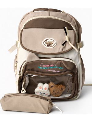 Ecrou Geniş Hacimli Kalem Kutulu Okul, Sırt Çantası Kahve