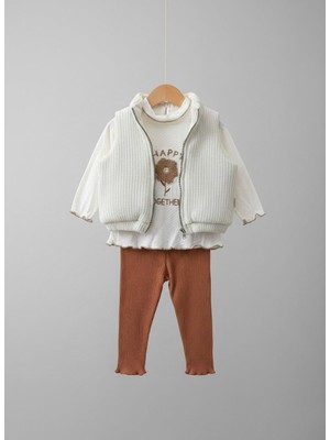 Babytex Bebek 3’lü Takım Yelekli Fitilli Tayt Set – Uzun Kollu Body, Fermuarlı Yelek ve Tayt