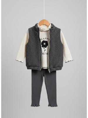 Babytex Bebek 3’lü Takım Yelekli Fitilli Tayt Set – Uzun Kollu Body, Fermuarlı Yelek ve Tayt