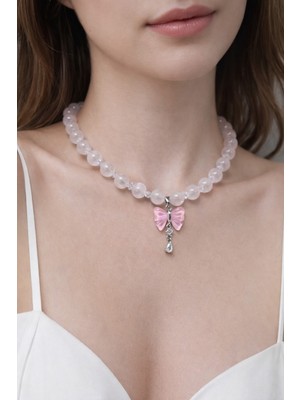 Aurevyn Design Gümüş Renk Detaylı Fiyonk Kuvars Doğal Taş Sallantılı Kolye