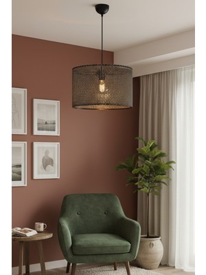 Decory De-Nara Modern Silindir Tekli Sarkıt Avize - Kumaş Başlıklı Sarkıt Aydınlatma E27 Duylu