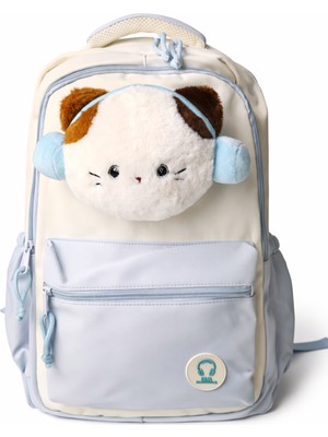 Ecrou Mavi-Beyaz 3 Boyut Kedicik Figürlü Okul Sırt Çantası