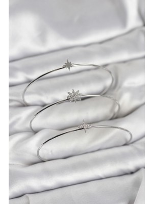 Ayder Timya Zirkon Taşlı Kutup Yıldızı Model Gümüş Renk 3'lü Kadın Bileklik Kombini - TJ-BB8358 TG/Tmy230456