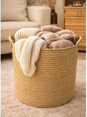 Espera Home Design 35X35 cm Kulplu Oyuncak Sepeti, Battaniye Sepeti, Organizer, Düzenleyici, Jüt Hasır Sepet