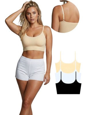 New Lilla 777 Kadın Ayarlanabilir İnce Askılı Lazer Kesim 3'lü Crop Büstiyer Paketi