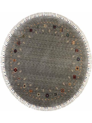 Çam Halı Funky 804 Gri Daire Yün ve Bambu ile Özel Tezgahlarda Üretilen Otantik Desenli El Emeği Modern Uşak Halısı