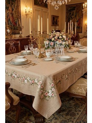 Çt Çeyizci Tekstil Masa Örtüsü, Dijital Baskılı Kanaviçe Tek Masa Örtüsü, Desenli Leke Tutmaz 120X260CM Masa Örtüsü