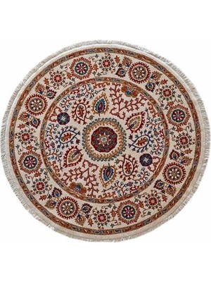 Çam Halı Funky 801 Stone Daire Yün ve Bambu ile Özel Tezgahlarda Üretilen Otantik Desenli El Emeği Modern Uşak Halısı