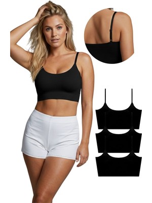 New Lilla 777 Kadın Ayarlanabilir İnce Askılı Lazer Kesim 3'lü Crop Büstiyer Paketi