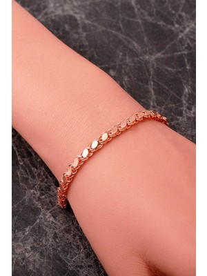 Sümer Telkari 925 Ayar Rose Gümüş Pullu Arpa Zincir Bileklik 4919