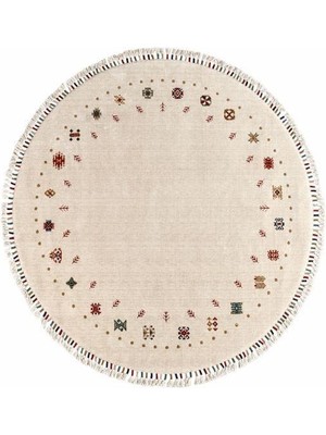 Çam Halı Funky 804 Stone Daire Yün ve Bambu ile Özel Tezgahlarda Üretilen Otantik Desenli El Emeği Modern Uşak Halısı