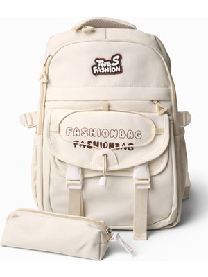 Ecrou Geniş Hacimli Kalem Kutulu Okul, Sırt Çantası Bej