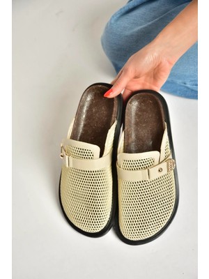 Fox Shoes Y250505015 Bej File Önü Kapalı Kadın Terlik
