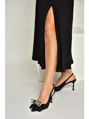 Fox Shoes Y308202604 Siyah Kumaş Ince Topuklu Kadın Ayakkabı